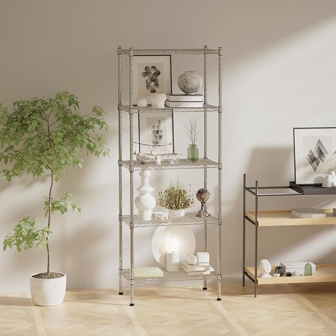 5 Tier Shelving Unit, 176 LBS Per Shelf Height Adjustable Narrow Storage Shelves - Image 7