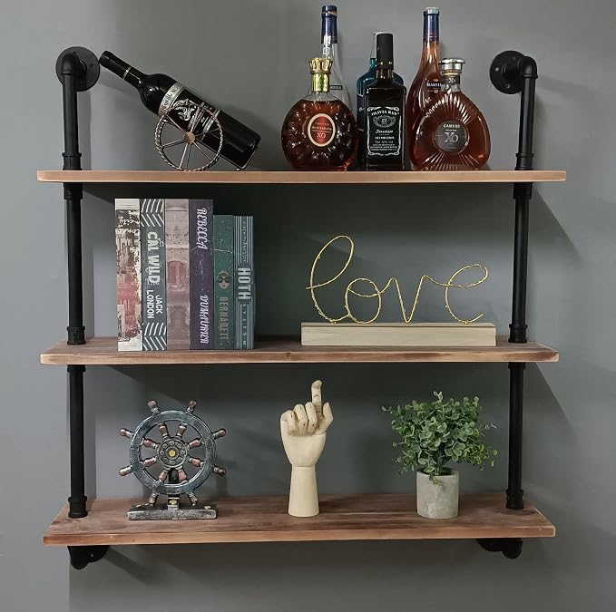 HDDFER Pipe Shelves Industrial Pipe Shelving Shelves Real Wood Industrial - Image 8