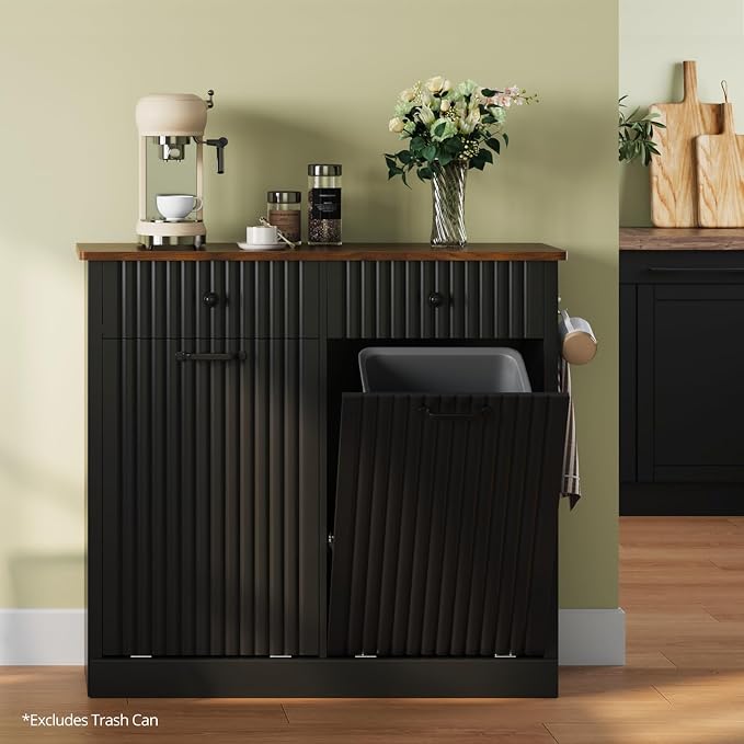 Double Tilt Out Trash Can Cabinet, 20 Gallon Fluted Laundry Hamper Cabinet - Image 7
