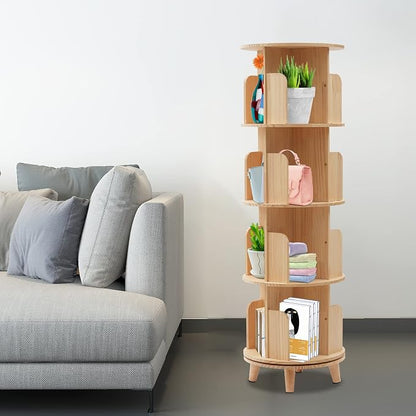4 Tiers Rotating Bookshelf 360 Display Floor Standing Storage Rack - Image 2