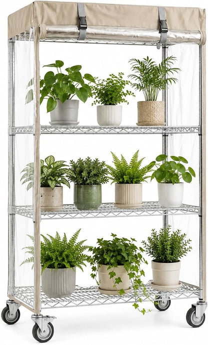 4-Tier Wire Shelf with Clear Cover, leveling feet, adjustable shelves, and by Ximbanok