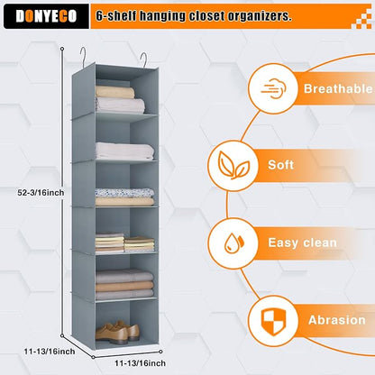 Hanging Closet Organizer and Storage 6-Shelf, Easy Mount Foldable Hanging - Image 3