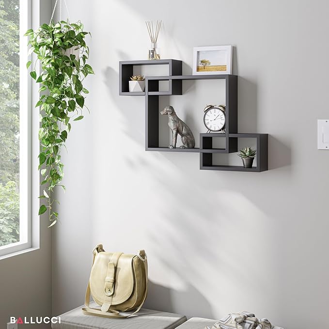 Ballucci Wooden Interweave Floating Wall Mounted Shelves, Horizontal and - Image 2