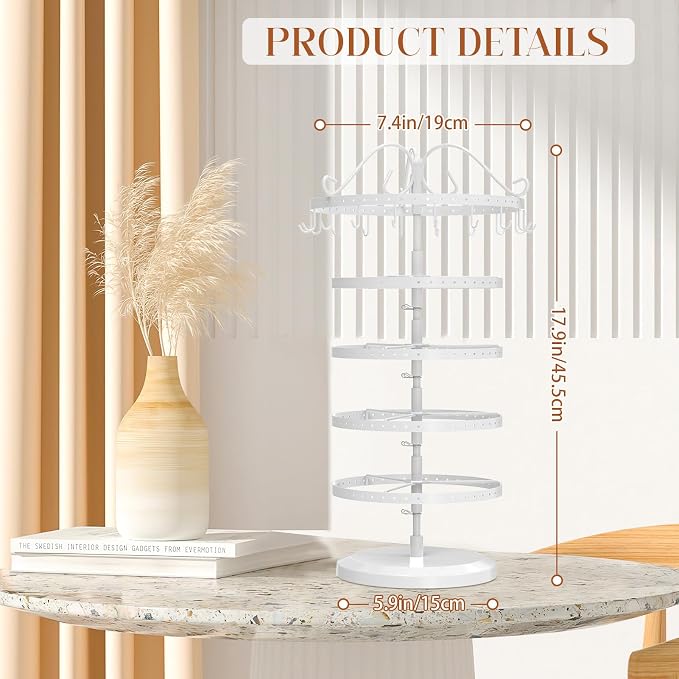 MODOWEY Rotating Jewelry Holder Organizer Stand, 5 Tier Metal Adjustable - Image 6