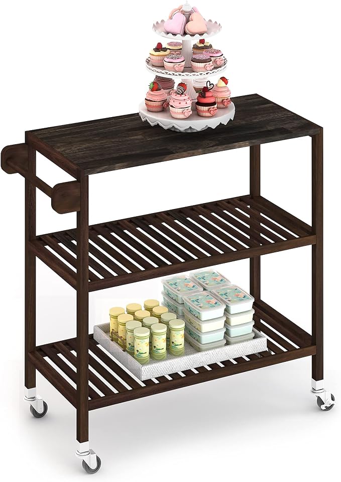 Interbuild 3 Tier Acacia Hardwood Kitchen Cart, Portable Rolling Trolley Cart by InterbuildRealWood