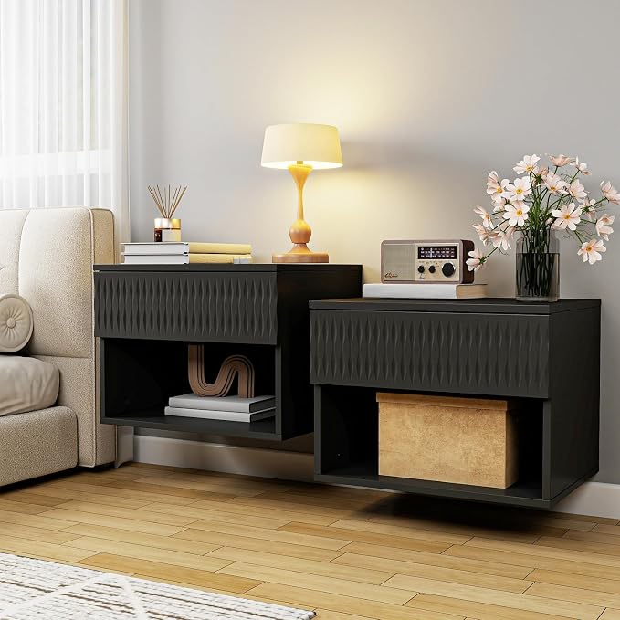 Floating Nightstand Set of 2, Modern Bedside Tables by Unknown