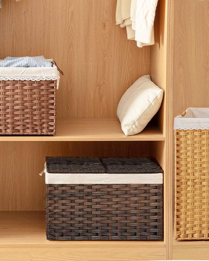 SETVSON Storage Basket with Lid, 2-Lid PE Rattan Storage Bin, 2 Removable - Image 7