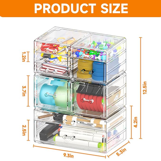 Cq acrylic Clear Stackable Storage Drawers, Plastic Makeup Organizer and - Image 3