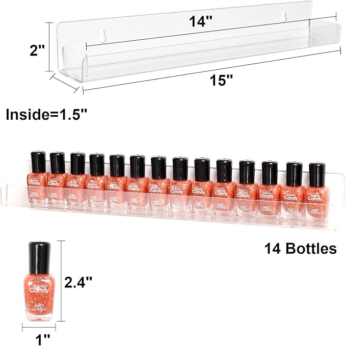 BTremary 15" Acrylic 6 Shelves Nail Polish Wall Mounted Holder Paint Organizer - Image 2