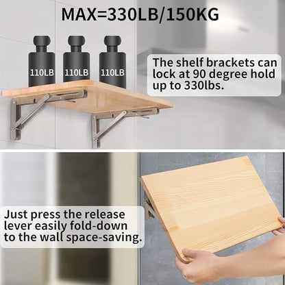 YUMORE Folding Shelf Brackets 10", Max Load: 330lb Heavy Duty Stainless Steel - Image 7