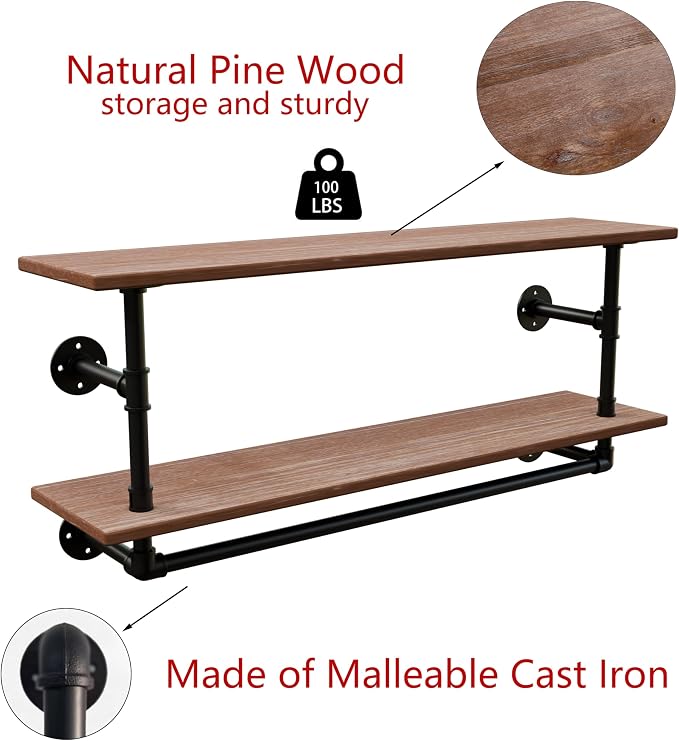 Clothes Rack 42in, 2 Tier Wall Mounted Garment Rack - Image 8