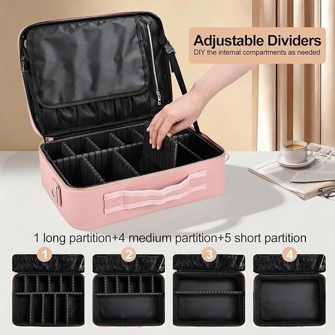 Large Travel Makeup Case, Professional Makeup Train Case Organizer - Image 4