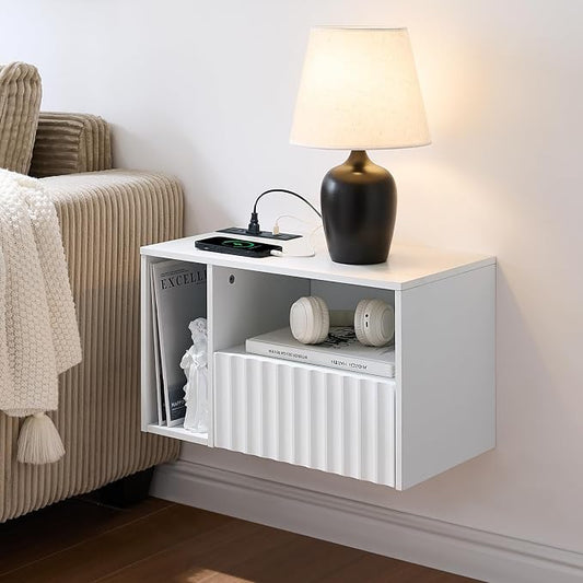Modern Matte White Fluted Floating Nightstand by BuildHom