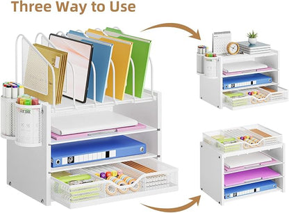 Marbrasse Desk organizer with Drawer, 4-Tier Wooden File Organizer with 5 - Image 4
