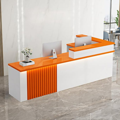 Receptionist Desk with LED Light，Wooden Salon Checkout Counter with Storage by Unknown