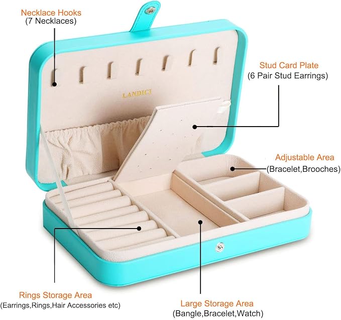 LANDICI Small Jewelry Box for Women Girls, PU Leather Travel Jewelry Organizer - Image 2