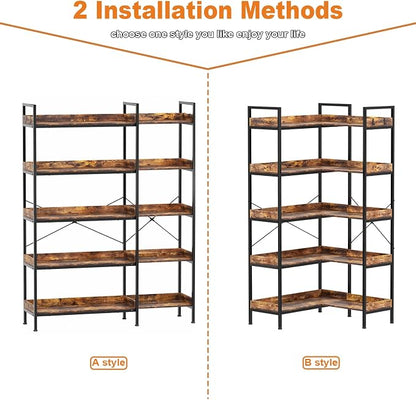 KOUSEI Bookshelf 5-Tier, L-Shaped Reversible Corner Bookshelf, Home Office - Image 9