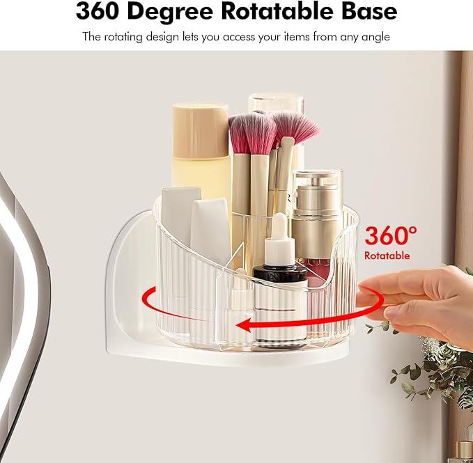 Poeland Wall Mounted Makeup Brushes Organizer, 360 Rotating Makeup Holder - Image 3