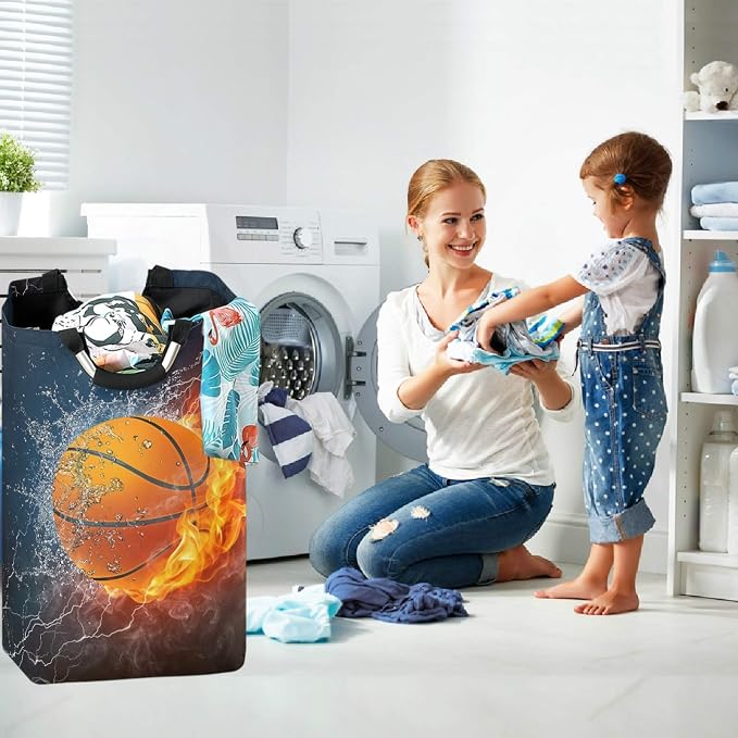 Basketball With Fire And Water Large Capacity Laundry Hamper Basket - Image 5