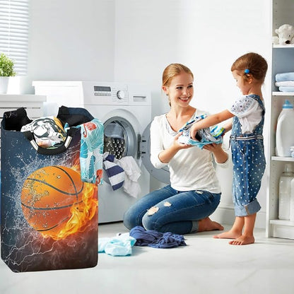 Basketball With Fire And Water Large Capacity Laundry Hamper Basket - Image 5