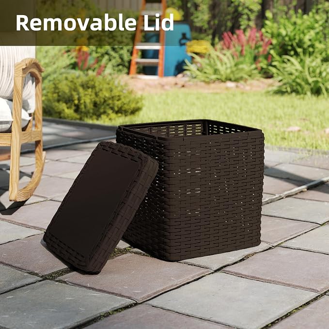 35 Gallon Outdoor Storage Box, Faux Rattan Deck Box - Image 4