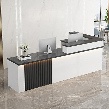 Receptionist Desk with LED Light，Wooden Salon Checkout Counter with Storage by Unknown