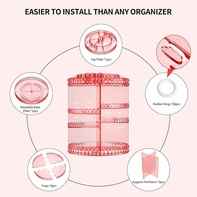 360 Rotating Makeup Organizer, DIY Adjustable Cosmetics Organizer, Professional - Image 6