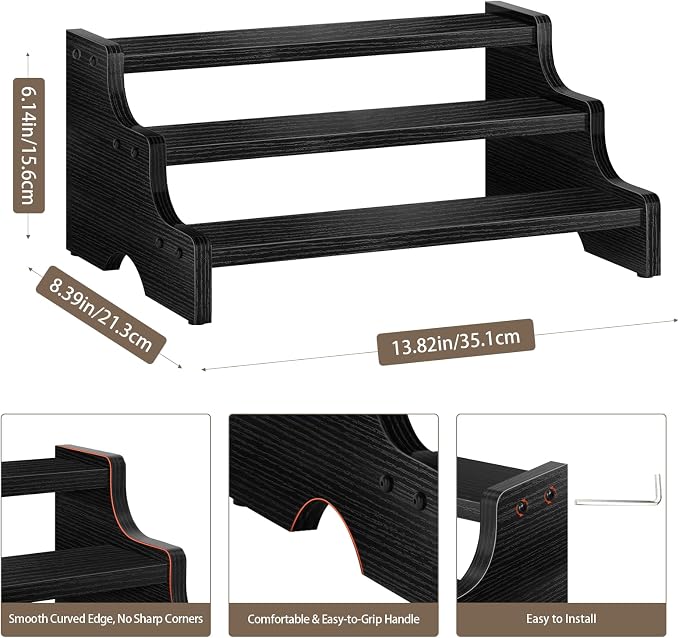 Wood Cologne Organizer for Men, 3 Tier Display Riser Stand - Image 5