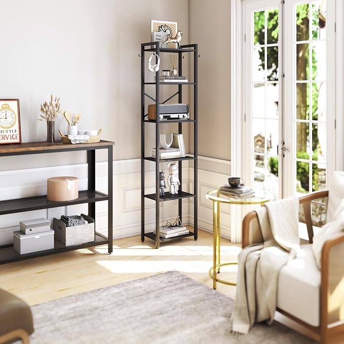 YMYNY Bookshelf, 6-Tier Ladder Shelf Organizer, Narrow Shelving Unit, Corner - Image 4