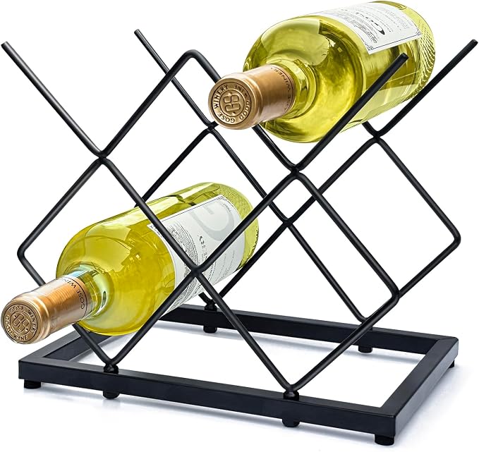 MCSAPIL Small Wine Racks Countertop, Metal Wine Bottle Holder Modern Black by MCSAPIL