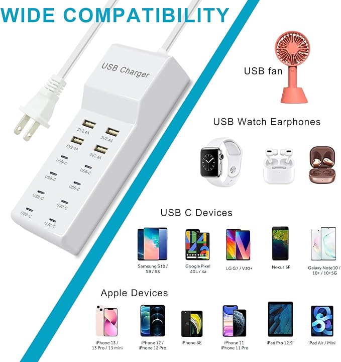 USB C Power Strip USB Charging Station 4 USB-A Ports and 8 USB-C Ports Multiple - Image 2
