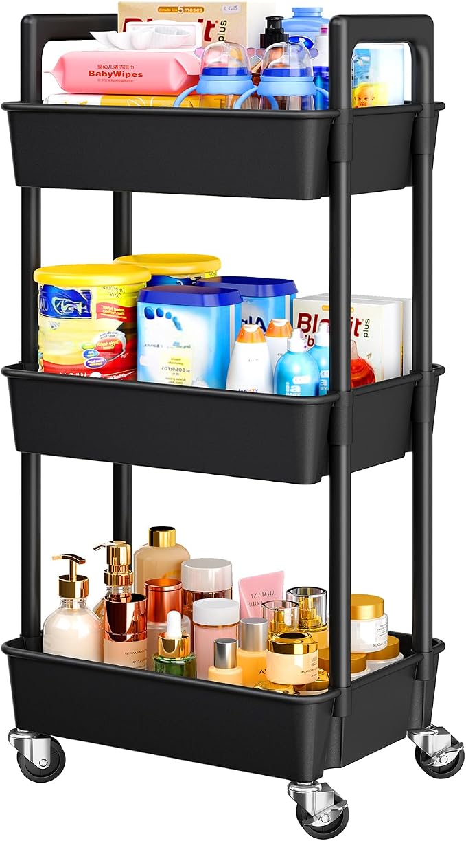 Pipishell 3 Tier Rolling Cart Organizer, Plastic Rolling Cart by Pipishell