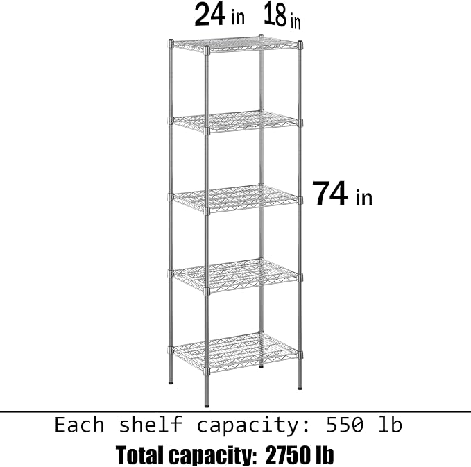18" Deep x 24" Wide x 74" Height Wire Shelving Kit | 5-Tier | NSF Commercial - Image 3
