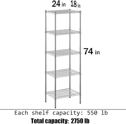 18" Deep x 24" Wide x 74" Height Wire Shelving Kit | 5-Tier | NSF Commercial - Image 3