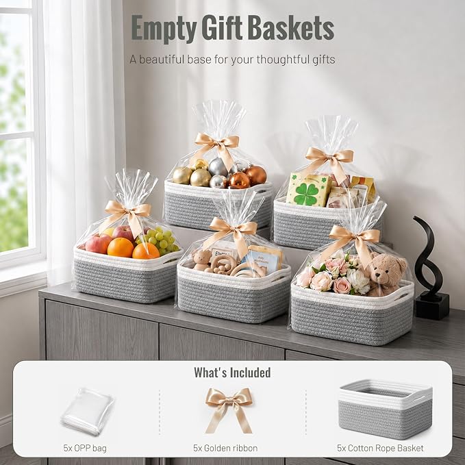 5 Pack Small Woven Storage Baskets - Image 6