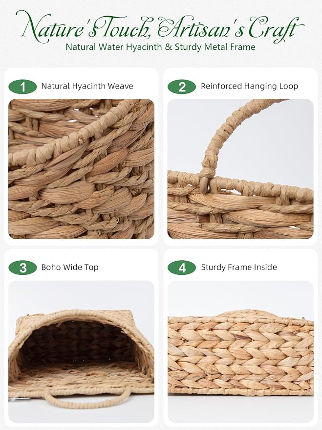 VerdantVibes Handwoven Wall Hanging Basket – Natural Water Hyacinth Basket - Image 5