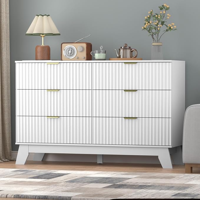 Fluted Dresser for Bedroom, 6 Drawer Dresser for Closet, Storage Cabinet and - Image 5