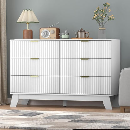 Fluted Dresser for Bedroom, 6 Drawer Dresser for Closet, Storage Cabinet and - Image 5