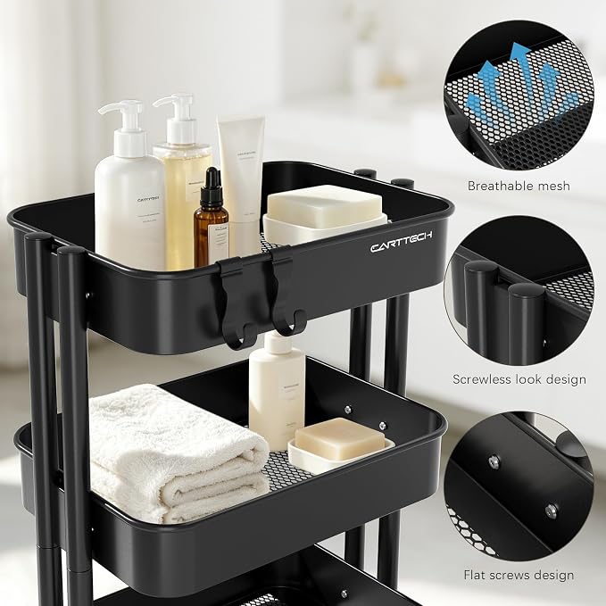 3 Tier Rolling Cart Metal Utility Cart - Image 4