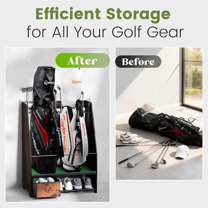 Golf Bag Organizer Rack – Large Wooden Golf Storage - Image 2