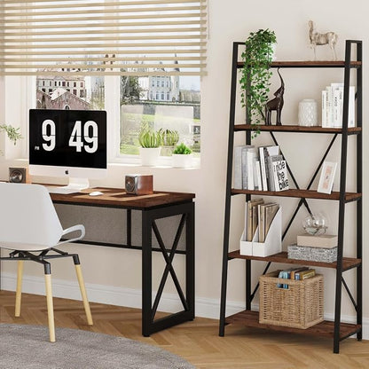 BON AUGURE Ladder Shelf Bookcase, 5-Tier Industrial Ladder Bookshelf, Tall - Image 7