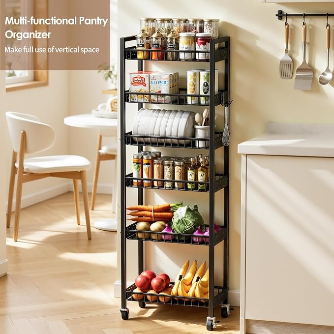 6 Tier Slim Storage Cart, Narrow Rolling Cart - Image 6