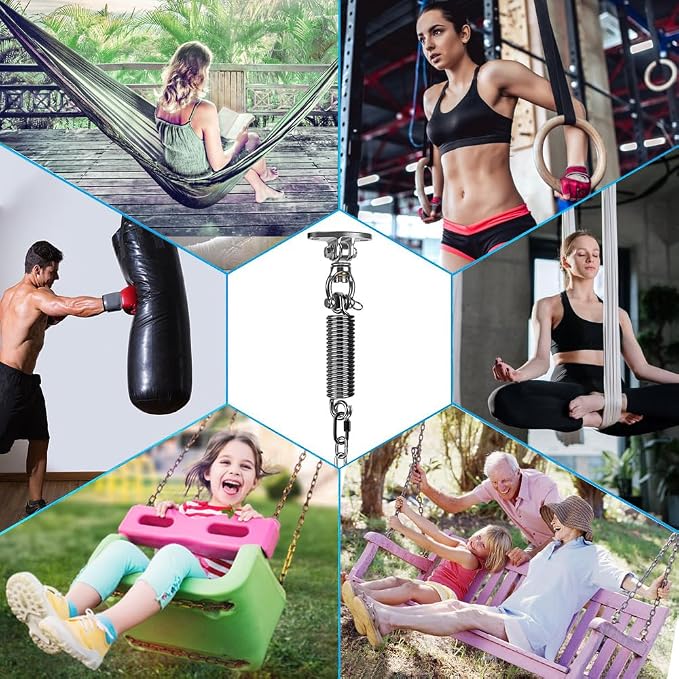 SELEWARE Hammock Chair Hanging Kit, Bearing Swing Hooks w/Spring & Chain | - Image 2