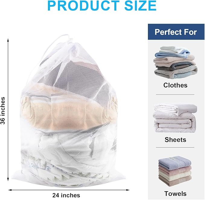 2 Pack Large Mesh Laundry Bags, Machine Washable Laundry Bag - Image 2