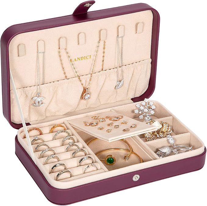 LANDICI Small Jewelry Box for Women Girls, PU Leather Travel Jewelry Case by LANDICI