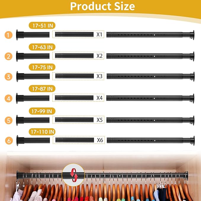 Closet Rod, 17 to 99In Adjustable Heavy Duty Closet Rods - Image 4
