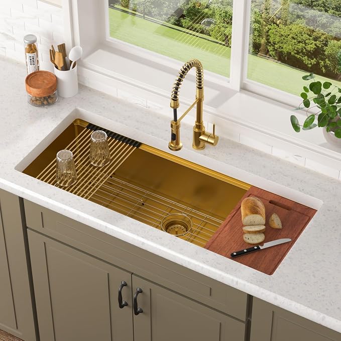 Lordear Luxury 45 Inch Kitchen SInk Gold Undermount Kitchen Sink Large Ledge - Image 2
