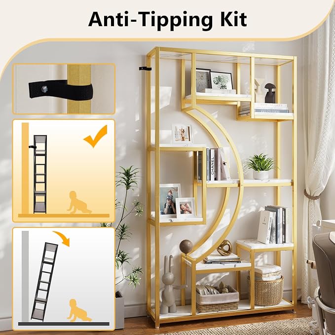 Modern Book Shelf, 70.8 Inch Tall Etagere Bookcase, Bookcases/Bookshelf - Image 6