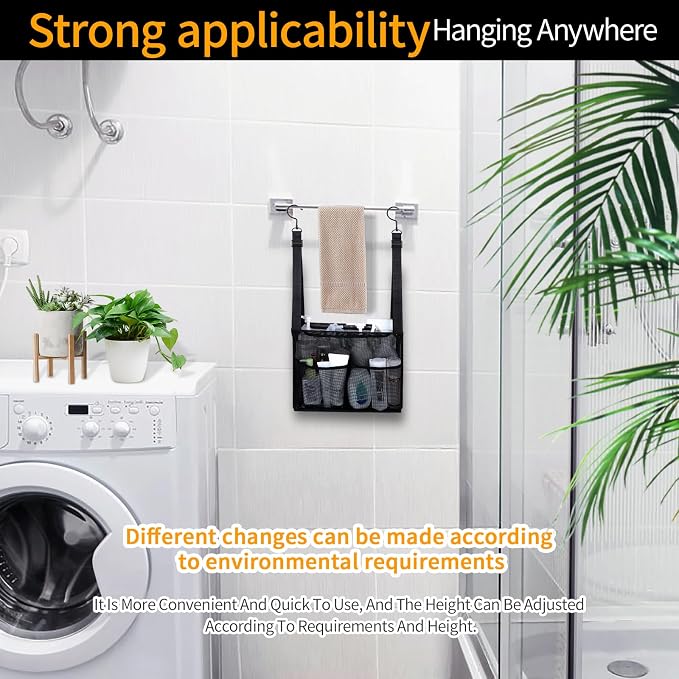 4 Storage Pockets Adjustable Hanging Mesh Bathroom Bag, Shower Caddy College - Image 6