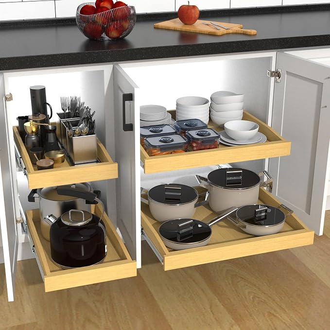 Wooden Pull out Cabinet Organizer 23" W x 21" D x 3.35" H, Heavy Duty Slide Out - Image 5